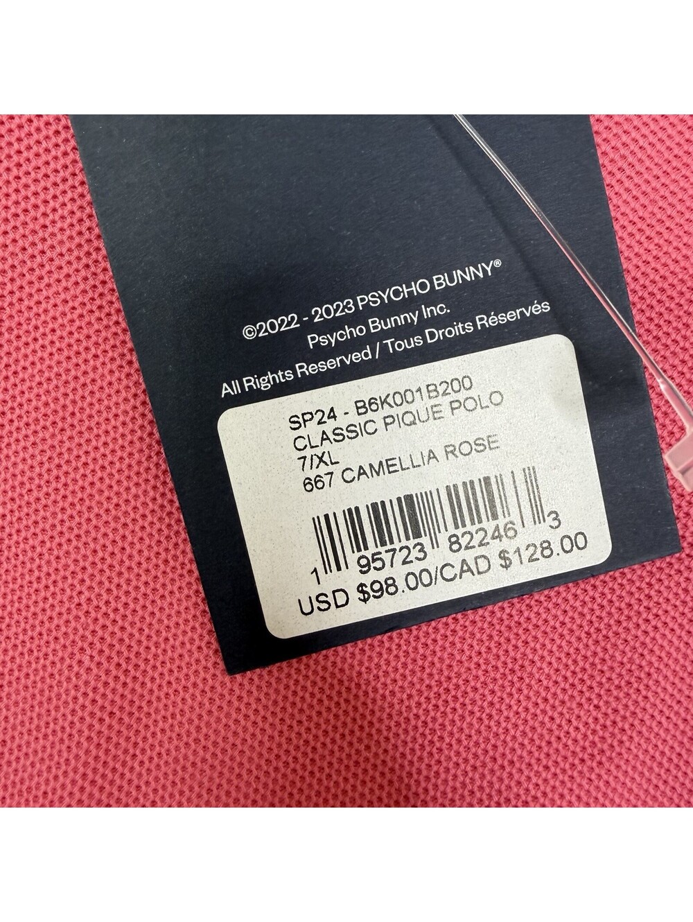 NWT Psycho Bunny Camellia Rose PIQUE Pima Cotton Polo Shirt Men's 7 XL PINK - Picture 6 of 11